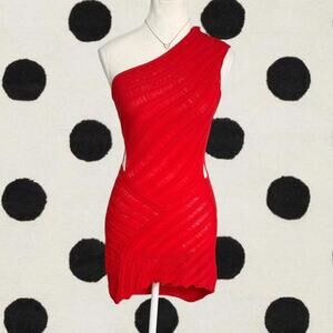Percilla Red Ladder Knit Mini Dress Pepper Mayo NWT Womens size Small / Medium